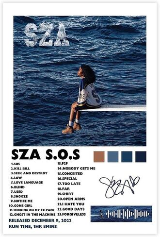 ملصق MYEDTCK Sza ملصق ألبوم موسيقى Sza Sos 1 ملصق قماشي لديكور غرفة النوم منظر طبيعي لغرفة المكتب هدية بدون إطار: 12 × 18 بوصة (30 × 45 سم) in Saudi Arabia