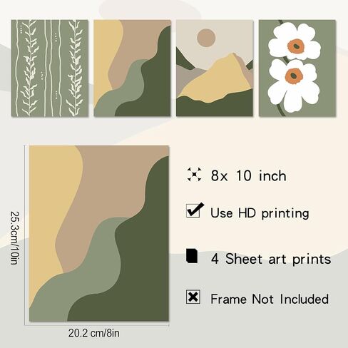 Green Wall Art Prints for Wall Decor,Boho Prints Wall Art Green Posters,Bohemian Wall Art Prints Unframed,11 x 14 inch Set of 4 Sun Moon Mountain Landscape Mid Century Modern Wall Decor for College Dorm in Saudi Arabia
