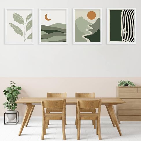 Green Wall Art Prints for Wall Decor,Boho Prints Wall Art Green Posters,Bohemian Wall Art Prints Unframed,11 x 14 inch Set of 4 Sun Moon Mountain Landscape Mid Century Modern Wall Decor for College Dorm in Saudi Arabia