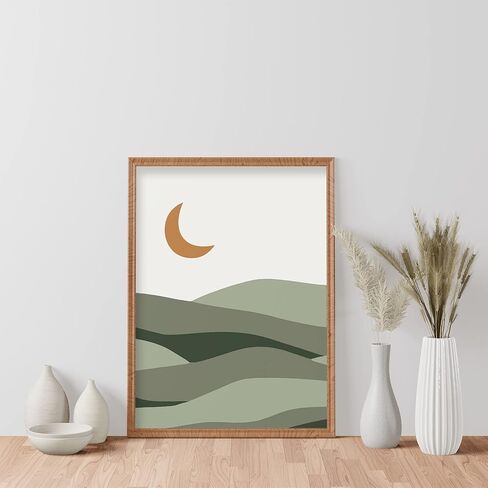 Green Wall Art Prints for Wall Decor,Boho Prints Wall Art Green Posters,Bohemian Wall Art Prints Unframed,11 x 14 inch Set of 4 Sun Moon Mountain Landscape Mid Century Modern Wall Decor for College Dorm in Saudi Arabia