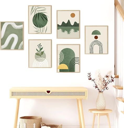 Green Wall Art Prints for Wall Decor,Boho Prints Wall Art Green Posters,Bohemian Wall Art Prints Unframed,11 x 14 inch Set of 4 Sun Moon Mountain Landscape Mid Century Modern Wall Decor for College Dorm in Saudi Arabia