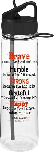 Fight Like a Girl Brave SlimKim 30 oz Motivational Water Bottle with Time Marker & Straw for Breast Cancer Awareness - Reusable Clear Water Bottle for Workout, Gym, Travel - Hot Pink in Kuwait