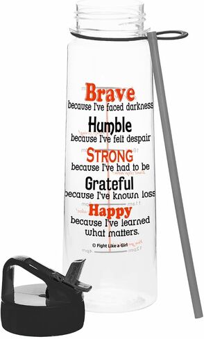 Fight Like a Girl Brave SlimKim 30 oz Motivational Water Bottle with Time Marker & Straw for Breast Cancer Awareness - Reusable Clear Water Bottle for Workout, Gym, Travel - Hot Pink in Kuwait