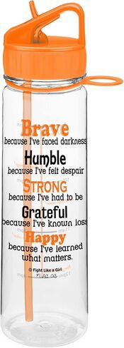 Fight Like a Girl Brave SlimKim 30 oz Motivational Water Bottle with Time Marker & Straw for Breast Cancer Awareness - Reusable Clear Water Bottle for Workout, Gym, Travel - Hot Pink in Kuwait