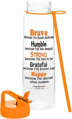 Fight Like a Girl Brave SlimKim 30 oz Motivational Water Bottle with Time Marker & Straw for Breast Cancer Awareness - Reusable Clear Water Bottle for Workout, Gym, Travel - Hot Pink in Kuwait