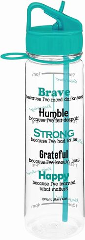 Fight Like a Girl Brave SlimKim 30 oz Motivational Water Bottle with Time Marker & Straw for Breast Cancer Awareness - Reusable Clear Water Bottle for Workout, Gym, Travel - Hot Pink in Kuwait