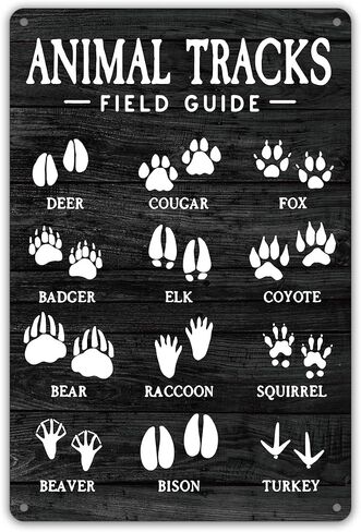 Funny Black Animal Tracks Field Guide Metal Tin Sign Wall Decor Rustic Woodland Theme Nursery Sign for Home Office Nursery Bedroom Decor Gifts in Saudi Arabia