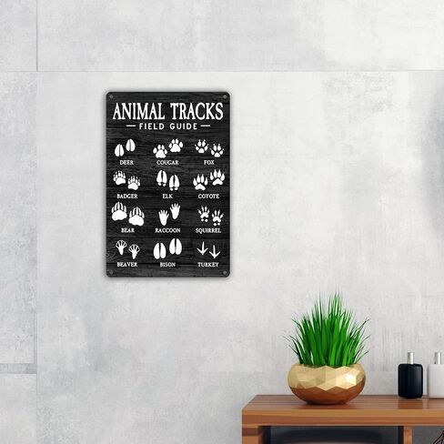 Funny Black Animal Tracks Field Guide Metal Tin Sign Wall Decor Rustic Woodland Theme Nursery Sign for Home Office Nursery Bedroom Decor Gifts in Saudi Arabia