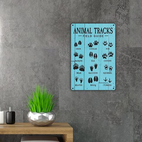 Funny Black Animal Tracks Field Guide Metal Tin Sign Wall Decor Rustic Woodland Theme Nursery Sign for Home Office Nursery Bedroom Decor Gifts in Saudi Arabia