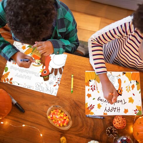 مفارش تلوين عيد الشكر 12 قطعة، زينة طاولة عيد الشكر الخاصة بك للأطفال، 27.94 سم × 40.64 سم، مفرش طاولة عيد الشكر للاستعمال مرة واحدة لديكور حفلات الأطفال في الخريف والخريف in Kuwait