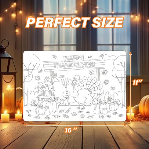 مفارش تلوين عيد الشكر 12 قطعة، زينة طاولة عيد الشكر الخاصة بك للأطفال، 27.94 سم × 40.64 سم، مفرش طاولة عيد الشكر للاستعمال مرة واحدة لديكور حفلات الأطفال في الخريف والخريف in Kuwait