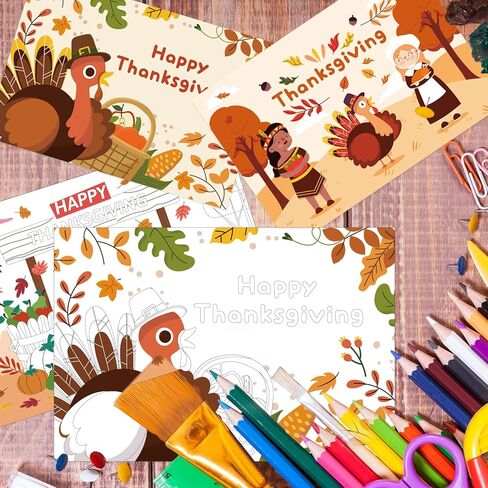 مفارش تلوين عيد الشكر 12 قطعة، زينة طاولة عيد الشكر الخاصة بك للأطفال، 27.94 سم × 40.64 سم، مفرش طاولة عيد الشكر للاستعمال مرة واحدة لديكور حفلات الأطفال في الخريف والخريف in Kuwait