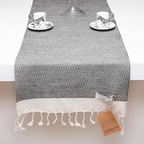 Smyrna Turkish Cotton Herringbone Series Turkish Table Runner | 15 x 90 Inches | Vintage Farmhouse Style Table Runners for Bohemian Wedding Decorations (Gray, 15x90)