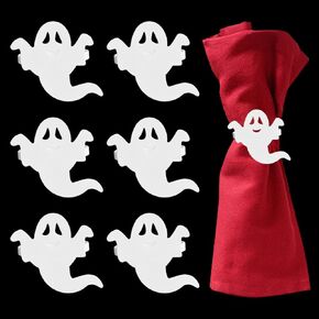 White Spooky Napkin Rings, Horror Scary Napkin Rings Set of 6, Halloween Napkin Rings Stainless Steels Napkin Rings for Party Dinner Holidays Decorations (White, 6 pcs)