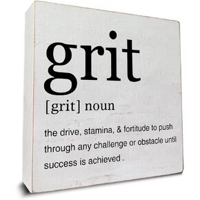 Inspirational Grit Definition Art Wooden Box Sign Grit Minimalist Desk Decorative Wooden Sign Home Office Decor for Table Shelf 5 x 5 Inches
