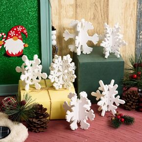 AWIZOM 6 Set Christmas Wooden Snowflake Decor 3D Winter Snowflake Table Signs White Christmas Snowflake Table Centerpiece Rustic Christmas Tiered Tray Decor for Xmas Holiday Home Tabletop Shelf Decor