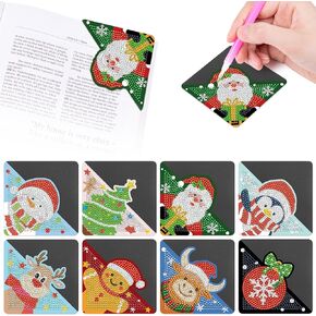 Anseal 8 Pcs Animals Diamond Art Painting Bookmark, Rhinestone Crystal Corner Bookmarks for Book Lovers, Triangle Embroidery Painting Arts Crafts Book Mark for Kids