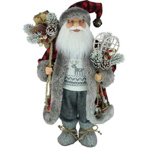 Windy Hill Collection 16" Inch Standing Buffalo Plaid Grey Reindeer Sweater Santa Claus Christmas Figurine Figure Decoration 169090