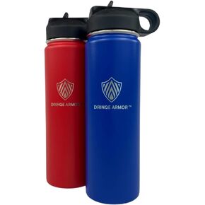 24oz Stainless Steel Insulated Metal Water Bottle with Lid and Straw Cap, Portable BPA-Free Travel Thermal Flask, Keeps Liquids Hot for 12 Hours, Cold for 24 Hours, 2-Pack, Blue and Red