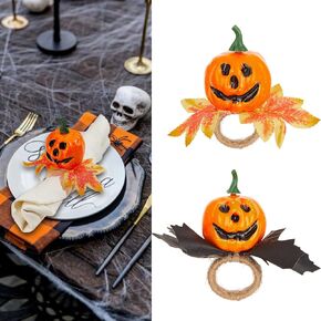 2 Pcs Halloween Horror Scary Pumpkin Napkin Ring Set Pumpkin Napkin Ring Holder Buckle for Home Birthday Party Dinner Table Favors Supplies Bar Dinning Décor