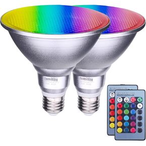 PAR38 LED Floodlight Bulb, 30W Color Changing Light Bulb, Remote Controlled RGB Landscape Light, Dimmable E27 Based Waterproof Lawn Lamp for Holiday Party Courtyard Decor (2pcs)
