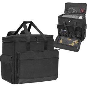 Double Layer Desktop Computer Tower and Monitor Carrying Case, Gaming PC Tower Travel Storage Bag, PC and Monitor Backpack for Keyboard, Cable, Mouse and Accessories, Bag Only Black