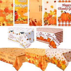 Remerry 20 Pcs Fall Leaf Tablecloths Plastic Table Cover Thanksgiving Table Cover Rectangular Fall Tablecloth 54 x 108 Inch Turkey Pumpkin Leaf Tablecloths Autumn for Harvest Festival Party Table