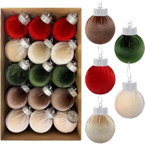 15Pcs Christmas Velvet Balls Ornaments Christmas Tree Ornaments - Christmas Decorations - 2.36" Multicolor Shatterproof Xmas Baubles Hanging Ornaments for Christmas Holiday Home Tree Decor Present