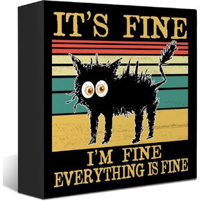 Office Desk Decor Black Cat Decor For Cat Lover, Funny Cat Decorations for Home Don't Worry I'm From Tech Support Wooden Box Sign Rustic Wood Block Plaque,Home Office Decor Gifts for Women Men Cat Owner