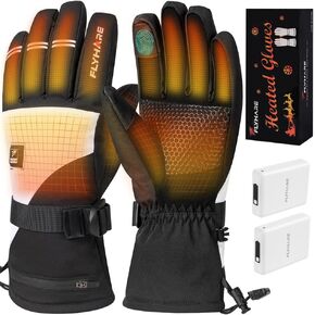 Flyhare Heated Gloves - Unisex Electric Rechargeable Heating Gloves with Touchscreen, Windproof & Waterproof Design, 5V Batteries Included, Warming Gloves for Men & Women