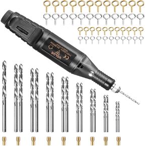 Electric Corded Hand Drill Kit, Pin Vise Set with 17Pcs Twist Drill Bit, 10Pcs Collet and 200Pcs Screw Eye Pin for Resin Wood Plastic Polymer Clay Keychain Pendant Earring Jewelry Making - Uolor