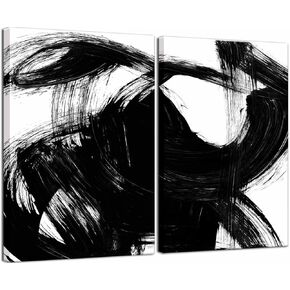 2 Pcs Framed Black and White Abstract Line Canvas Wall Art Modern Contemporary Pictures Paintings Prints Artwork Wall Decor for Living room Bedroom Bathroom Office Home Decoration (16×24 inch×2pcs)