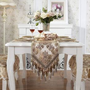 vctops Vintage Luxury Jacquard Damask Floral Table Runners Tea Table Decoration with Multi-Tassels 13"x117" Coffee