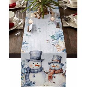 Christmas Snowman Wood Table Runners 72 inches Long, Farmhouse Linen Winter Table Runner, Eucalyptus Leaf Snowflake Table Cloth Dresser Scarves for Dinning Tables Party Home Decor Xmas Decorations