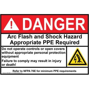 ComplianceSigns.com DANGER Arc Flash And Shock Hazard Appropriate PPE ANSI NFPA 70E Safety Sign, 10x7 in. Magnetic for Electrical