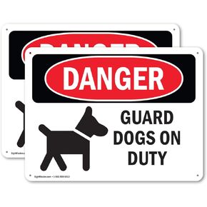 (2 Pack) Guard Dogs On Duty OSHA Danger Sign 5 Inch X 3.5 Inch Vinyl Label Decal Sticker Weather Resistant, UV Protected for Workplace, Business, and Construction Site, Made in the USA