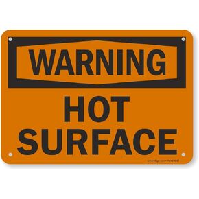 SmartSign 7 x 10 inch “Warning - Hot Surface" OSHA Metal Sign, Screen Printed, 40 mil Laminated Rustproof Aluminum, Black and Orange