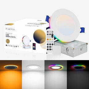 6 Pack 6 Inch Smart LED Recessed Lighting with RGB Back Light, 12W 1200LM Smart LED Recessed Lights with Junction Box, 2700K-6000K Color Changing Work with Alexa/Google Assistant/Siri, Hub INCL