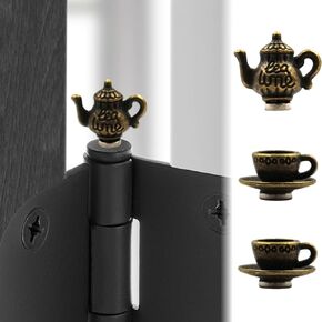 Hinge Head Tea Cup Set of 3 - Door Hinge Heads Decorative Topper Miniature - Cottagecore Magnetic Hinge Head Home Decoration - Whimsical Home Decor (Antique Bronze)