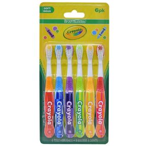 Brush Buddies Crayola Kids Toothbrush, Toddler Toothbrush, Children's Toothbrush, Soft Bristle Toothbrush for Kids, 6PK