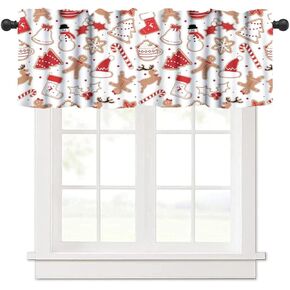Christmas Valances Window, Gingerbread Men Christmas Kitchen Curtain Valances Snowflake Candy Cane Valance Christmas for Bedroom Living Room 54x18inch