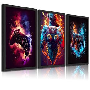 3Pcs Gaming Controller wall art Video Game Posters Prints Pictures children's playroom Wall Decor Game player Canvas Paintings Suitable for teenagers and children's room decoration Unframed