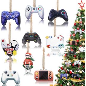 Kathfly 27 Pcs Christmas Video Game Ornament Video Game Controller Video Game Ornament for Christmas Tree Wooden Game System Controller Game Hanging Tag for Video Game Christmas Party(Stylish Style)