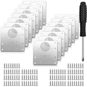 2/4pcs Hinge Repair Plate, Brushed Stainless Steel Hinge Fixing Plate kit with Mounting Screw for Furniture and Kitchen Cabinet Door (4pcs+2 Half Coverlay Hinges +32 Screws+1 Screwdriver)