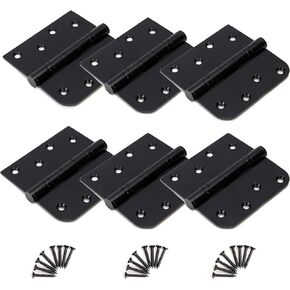6 Pack 4 inch X 4 inch Heavy Duty Door Hinges, Pin Removable Stainless Steel Square Black Hinge Ball Bearing with 5/8" Radius Corners, Exterior & Interior Door Hardware for Left & Right Doors Hinge