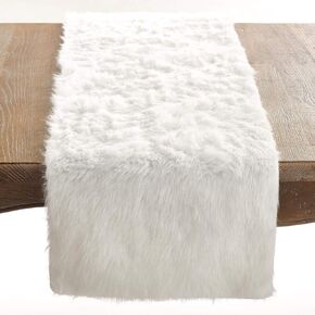 Fennco Styles Juneau Faux Fur Table Runner 15 x 72 Inch - White Table Cover for Home, Dining Room, Banquets, Holiday and Special Occasion