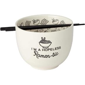 Enesco 6002424 Our Name is Mud Hopeless Ramen-Tic Soup Bowl and Chopsticks Set, White, 5 Inches