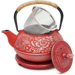 Juvale Cast Iron Teapot with Infuser - Japanese Tea Kettle, Loose Leaf Tetsubin with Handle and Trivet (Blue, 3 Pcs, holds 27 oz, 800 ml)