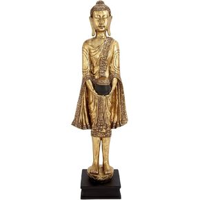 Deco 79 Polystone Buddha Decorative Sculpture Meditating Home Decor Statue with Engraved Carvings and Relief Detailing, Accent Figurine 16" x 11" x 54", Gold