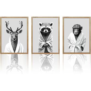 3pcs Funny Black and White Highland Cow Wall Art Bathroom Decor Stylish Canva Poster Printing Canvas Artwork for Living Room Apartment Bedroom Bathroom Office Hotel Wall Decor（12x16in unframed）